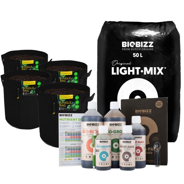 BioBizz LightMix + Starters Pack + Herbgarden Stofftöpfe in rund